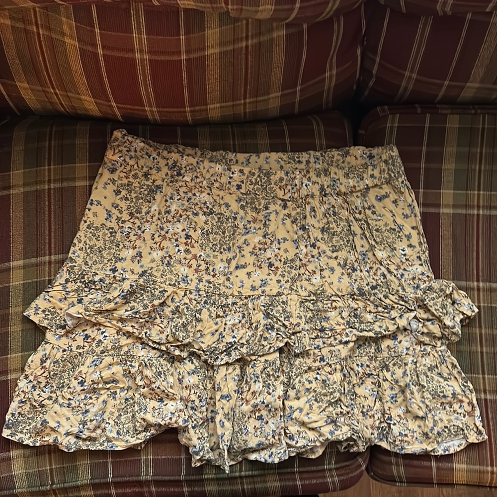 Yellow Floral Print Mini Skirt